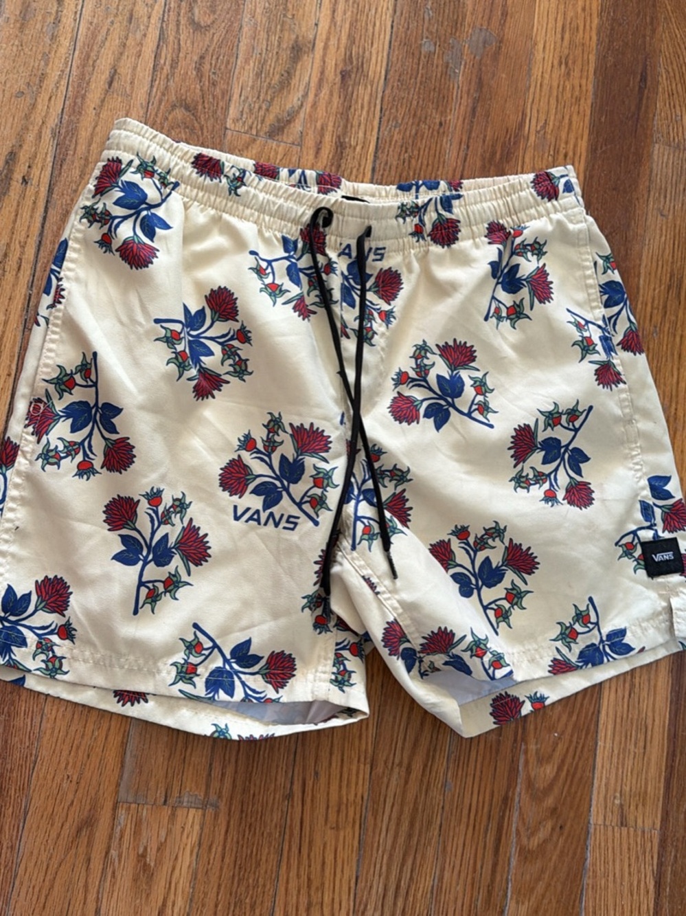 Vans Cream Swim Trunks with Blue & Red Floral Print